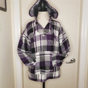 Vintage Baja purple plaid hooded pullover